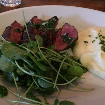 Oddfellows - Hanger steak with chimichurri, pommes aligot, and watercress salad - Breakfast & Brunch Near Me - Seattle, Washington