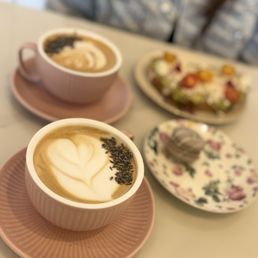 Lavender Latte, macaroon & avocado toast Lavender Latte, macaroon & avocado toast