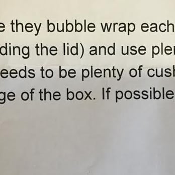 Danville Mailing Center - Excerpt from packing letter specifically asking for each piece to be individually bubble wrapped. I was charged for it but... - Notaries Near Me - Danville, Kentucky Danville Mailing Center - Excerpt from packing letter specifically asking for each piece to be individually bubble wrapped. I was charged for it but... - Notaries Near Me - Danville, Kentucky