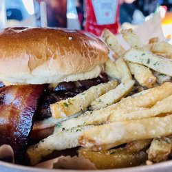 Flagship on the Fox - Merkts Cheddar Burger, truffle fries.