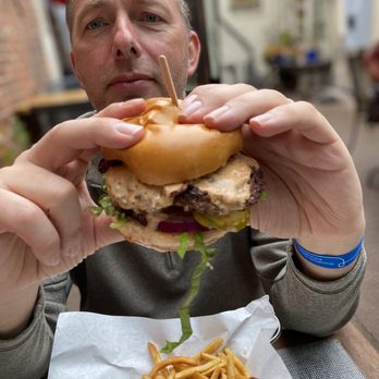 Ty's Burger House - Bacon and blue cheese burger with fries - Burgers Near Me - Oceanside, California