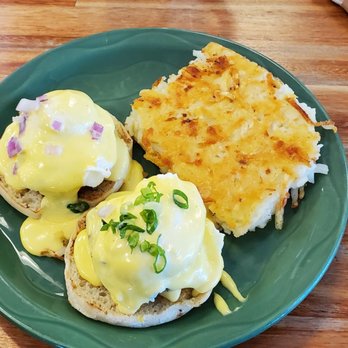 Snow City Cafe - DEADLIEST CATCH Eggs Benedict poached eggs, one housemade smoked salmon cake, one ak  king crab cakes, english muffin.. - Breakfast & Brunch Near Me - Anchorage, Alaska