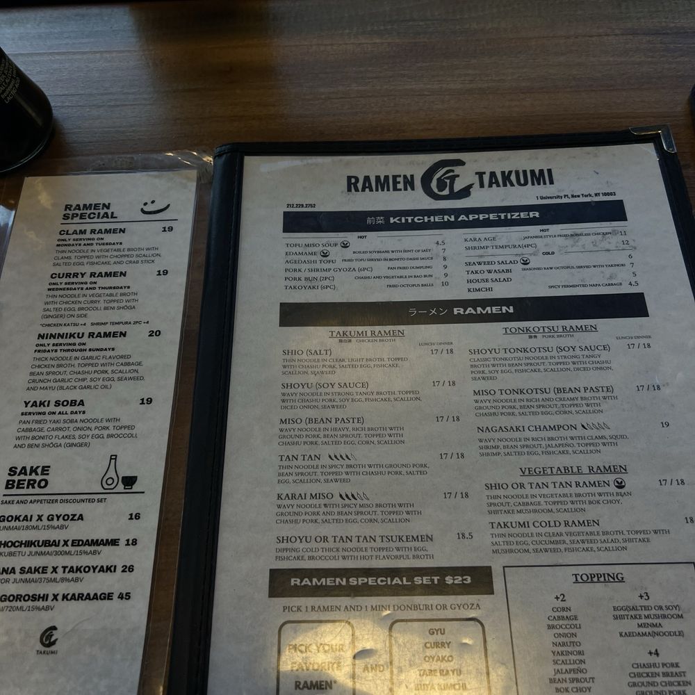 Ramen Takumi - Menu - Ramen Near Me - New York, New York