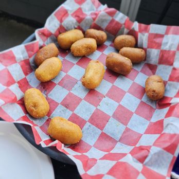 Roots Burger Bar - Mini Corndog appetizer- could benefit from better plating - American Near Me - Carmel, Indiana Roots Burger Bar - Mini Corndog appetizer- could benefit from better plating - American Near Me - Carmel, Indiana