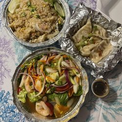 Thai Chang Cuisine - Seafood fried rice, shrimp salad & veggie dumplings