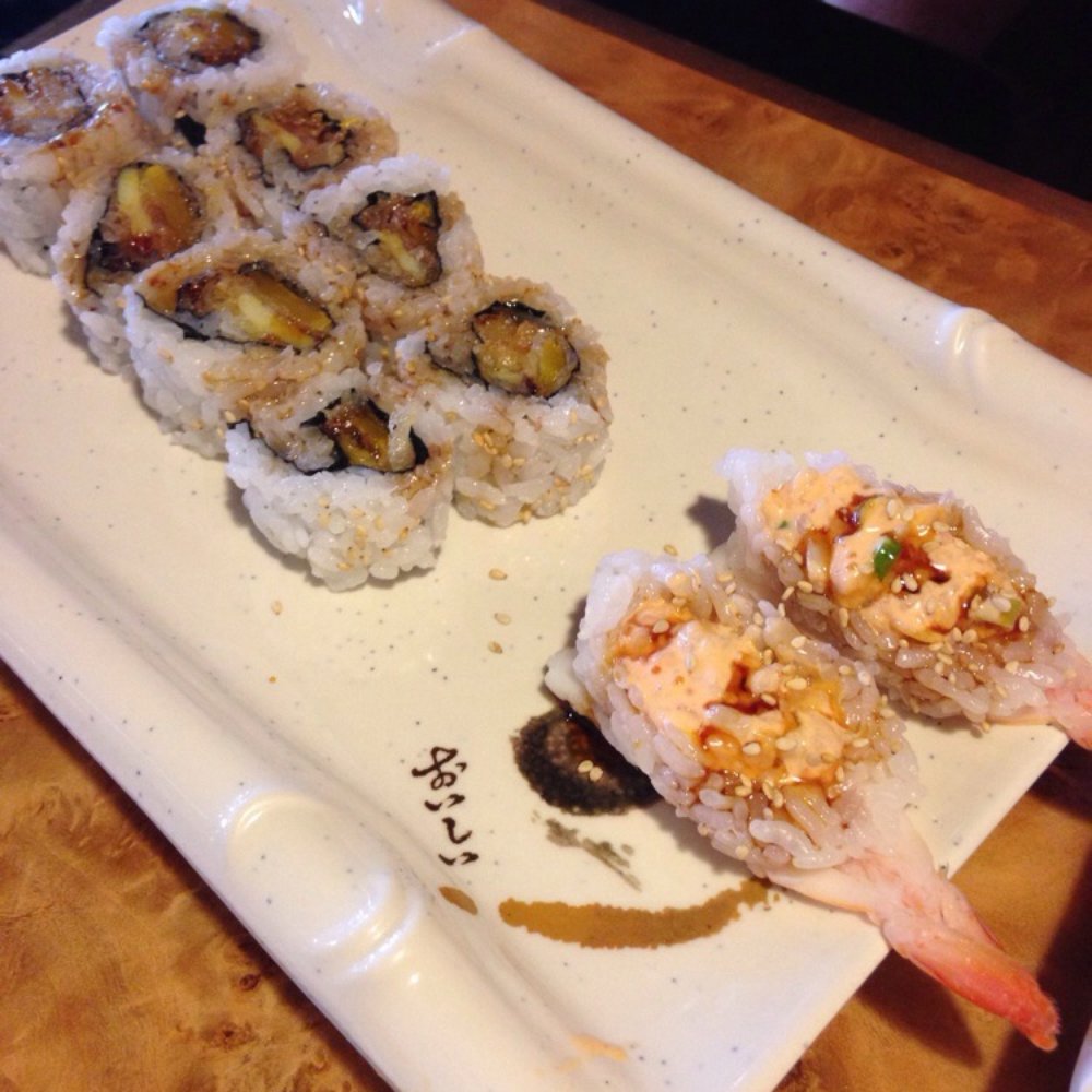 Sushi Ya - Veggie tempura roll and Upside down shrimp nigiri - Sushi Bars Near Me - Draper, Utah Sushi Ya - Veggie tempura roll and Upside down shrimp nigiri - Sushi Bars Near Me - Draper, Utah