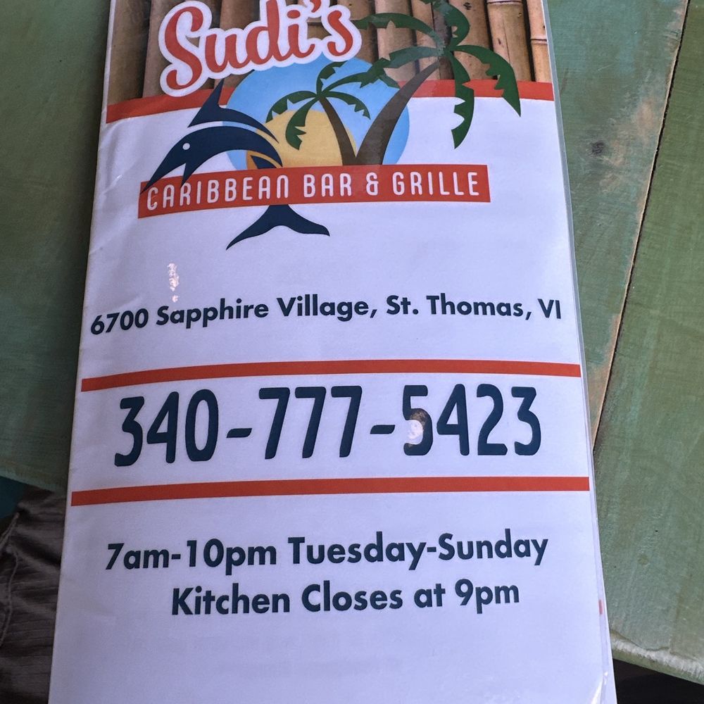Sudi's Caribbean Bar & Grille - Menu cover - New American Near Me - St. Thomas, Virgin Islands Sudi's Caribbean Bar & Grille - Menu cover - New American Near Me - St. Thomas, Virgin Islands