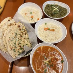 Bread basket, Seprate Rice, CHICKEN TIKKA MASALA, chicken sagwala chicken (green dish) Bread basket, Seprate Rice, CHICKEN TIKKA MASALA, chicken sagwala chicken (green dish)