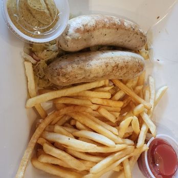 Steins - Bockwurst sausage, yum with mustard, yum - German Near Me - San Francisco, California