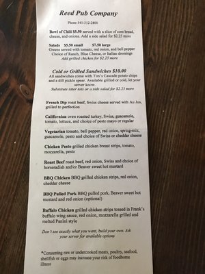 Menu photo 2 Reed Pub Company Bend, OR