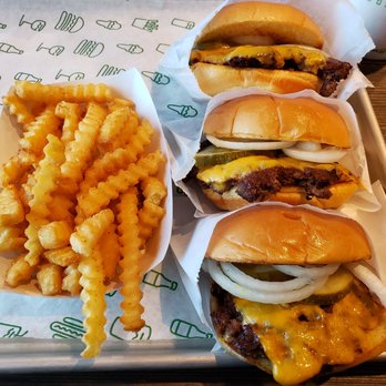 Shake Shack Oak Brook - 3 Shake Shack burgers and the one size fits all, $3.50 fry. - Fast Food Near Me - Oak Brook, Illinois Shake Shack Oak Brook - 3 Shake Shack burgers and the one size fits all, $3.50 fry. - Fast Food Near Me - Oak Brook, Illinois