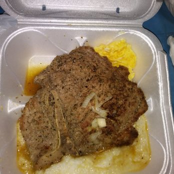 Royal Castle - T-bone steak, grits, and scrambled eggs - Burgers Near Me - Miami, Florida Royal Castle - T-bone steak, grits, and scrambled eggs - Burgers Near Me - Miami, Florida