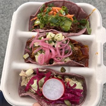 Ay Mamacita - two tacos in a styrofoam container - Food Trucks Near Me - Vancouver, British Columbia