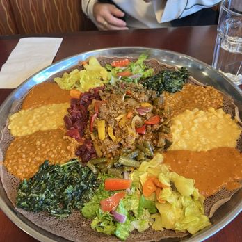Habesha Cafe - Vegan platter with Chef original plant-based ground meat! - Ethiopian Near Me - Seattle, Washington