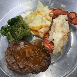 Lafayette's Restaurant - Broccoli, mashed potatoes, lobster (that was to die for), & steak
