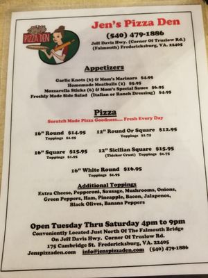 Menu photo 2 Jen's Pizza Den Fredericksburg, VA Menu photo 2 Jen's Pizza Den Fredericksburg, VA