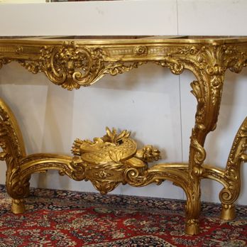GoldenRhodes - 18th Century Carved Console Table. Gilding of gesso repairs & blending of new gilding with original surface. - Art Restoration Near Me - Sarasota, Florida