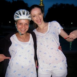 Texas Bike Tours - Ana and her friend from Serbia bought special bike shirts for our Austin Bike Tour in the evening. Fun!