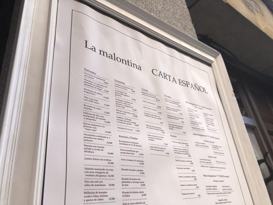 Menu photo 1 La Malontina Madrid, M Menu photo 1 La Malontina Madrid, M