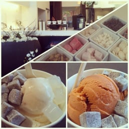 Lychee gelato and coconut Thai tea ice cream! Lychee gelato and coconut Thai tea ice cream!