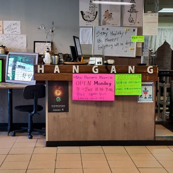 Hangang Korean Restaurant - a counter with a sign on it - Korean Near Me - Coquitlam, British Columbia Hangang Korean Restaurant - a counter with a sign on it - Korean Near Me - Coquitlam, British Columbia