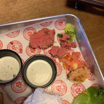 Ballast Point Brewing Long Beach - Inside of my burger I asked for well done and this is what the inside of my burger looked like - Breweries Near Me - Long Beach, California