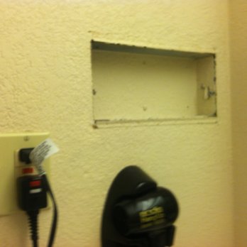 Ramada by Wyndham Provo - This hole in the wall was what greeted me in my bathroom. I suppose tissues could go there if there was a tissue holder, of course! - Hotels Near Me - Provo, Utah Ramada by Wyndham Provo - This hole in the wall was what greeted me in my bathroom. I suppose tissues could go there if there was a tissue holder, of course! - Hotels Near Me - Provo, Utah