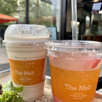 The Melt - Snickerdoodle Milkshake (left) & House Strawberry Lemonade (right) - Burgers Near Me - Oakland, California