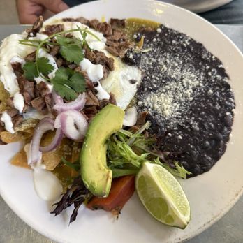 La Mo - Chilaquiles with diced asada and beans - Breakfast & Brunch Near Me - Turlock, California
