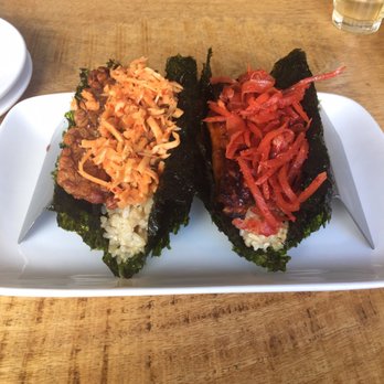 Confluence Kombucha - Kimbap tacos the left is the tempeh taco and the right is the sweet potato taco. - Kombucha Near Me - St. Louis, Missouri Confluence Kombucha - Kimbap tacos the left is the tempeh taco and the right is the sweet potato taco. - Kombucha Near Me - St. Louis, Missouri