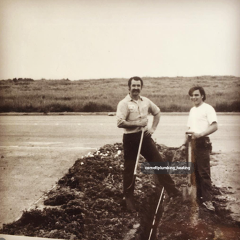 Cornett Plumbing & Heating - Early 1970's, Co-founder Merle Cornett with a helper. - Plumbing Near Me - Torrance, California Cornett Plumbing & Heating - Early 1970's, Co-founder Merle Cornett with a helper. - Plumbing Near Me - Torrance, California