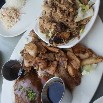 Got Plate Lunch - Waikiki Platter with kahlua pork, bbq chicken n meat patty with gravy and rice. - Hawaiian Near Me - Benicia, California