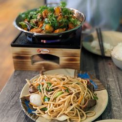 China Fun Restaurant - Potato and pork belly dry pot and beef lo mein