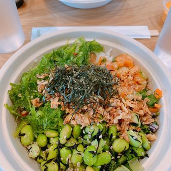 SeaSweets Poke - 50/50 base with Salmon. Toppings: Seaweed Salad and Edamame - Poke Near Me - Beaverton, Oregon SeaSweets Poke - 50/50 base with Salmon. Toppings: Seaweed Salad and Edamame - Poke Near Me - Beaverton, Oregon