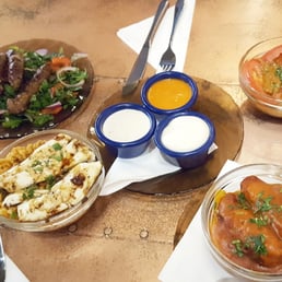 From bottom right: Soujoc (£4.95)  Bottom left: This Bourkouri Halloumi (£4.95) Top left: Nakaneek( £4.95) Top right: Fool Moudamas (£3.95)
