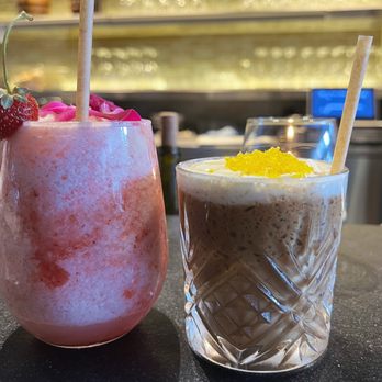 Lily - Lychee strawberry sinh to (left), Vietnamese iced coffee (right) - Vietnamese Near Me - San Francisco, California