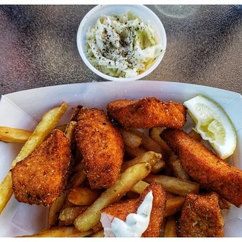 Brigham Fish Market - Salmon and chips. Moist and nicely crisp. - Seafood Markets Near Me - Cascade Locks, Oregon