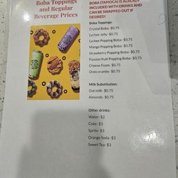 List of Boba beverage additional add ons and other beverages List of Boba beverage additional add ons and other beverages