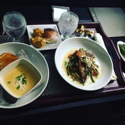 She crab soup, small trout and a side of asparagus She crab soup, small trout and a side of asparagus