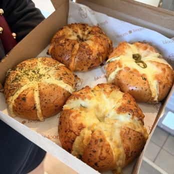 Bloom Bagels - Garlic Asiago Bloom Corn Cheese Bloom Jalapeno Bloom Chili Oil Scallion Bloom - Bagels Near Me - Campbell, California