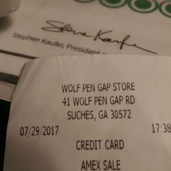 Wolf Pen Gap Store - Receipt for verification purposes.