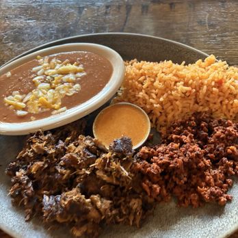 Buenatarde Tequila y Mezcal - Refried Beans Yellow Rice Plate carnitas - Latin American Near Me - Pittsburgh, Pennsylvania