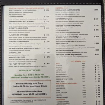 Alcatraces - Dinner Menu pg.2 - Mexican Near Me - Las Jarretaderas, NAY
