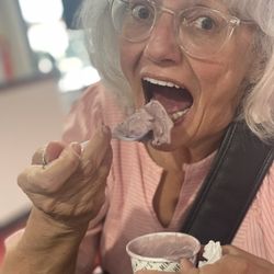 Auntie enjoying some ice cream!