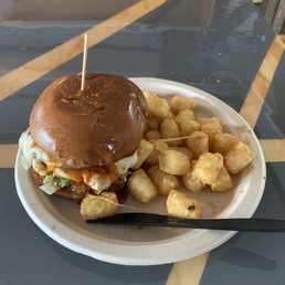 Grilled Chicken Sandwich with Sweet & Sour Sauce w/ a side of tater tots Grilled Chicken Sandwich with Sweet & Sour Sauce w/ a side of tater tots
