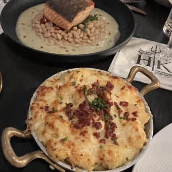 Hell's Kitchen - Crispy Skin Salmon w/ White Beans & Citrus Beurre Blanc  Baked Macaroni & Cheese - Cocktail Bars Near Me - Funner, California