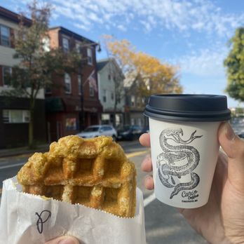Curio Coffee - Pumpkin chai waffle, cortado - Coffee & Tea Near Me - Cambridge, Massachusetts