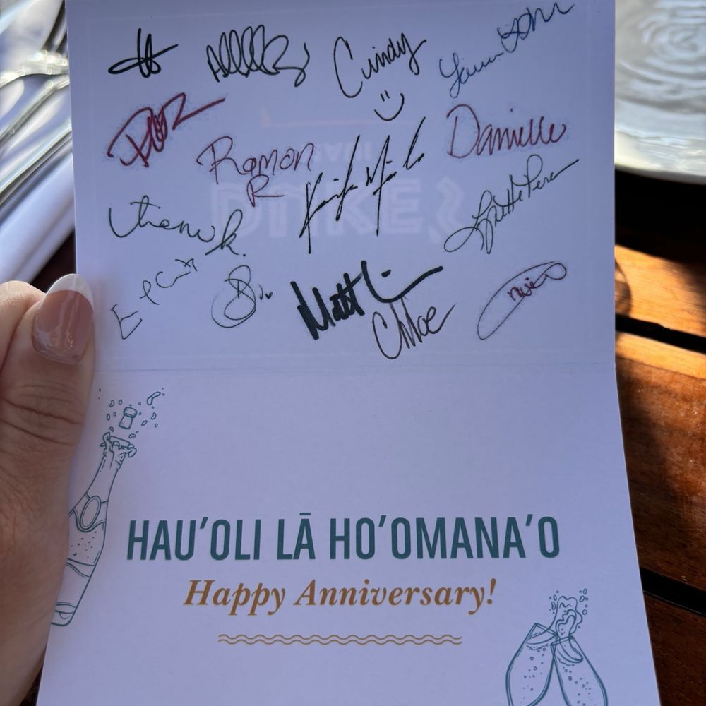 Duke's Beach House - Anniversary card from the staff - Breakfast & Brunch Near Me - Lahaina, Hawaii Duke's Beach House - Anniversary card from the staff - Breakfast & Brunch Near Me - Lahaina, Hawaii