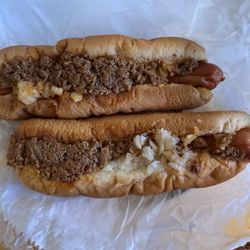 Lew's Hot Dogs - Norfolk Dog - Snap dog with mustard, onions & chili. There's nothing like it. All the old school hot dog shops are disappearing.