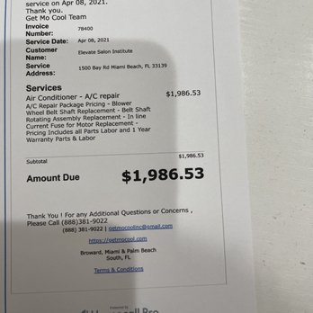 Get Mo Cool Air Conditioning - Paid invoice - Heating & Air Conditioning/HVAC Near Me - Miami Beach, Florida